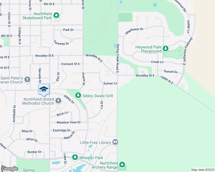 map of restaurants, bars, coffee shops, grocery stores, and more near 1204 Sumac Lane in Northfield