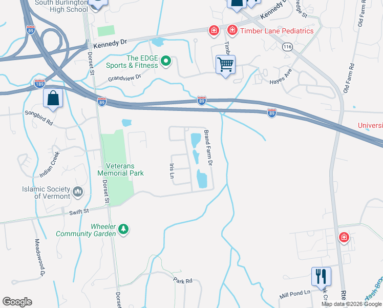 map of restaurants, bars, coffee shops, grocery stores, and more near 504 Brand Farm Dr in South Burlington