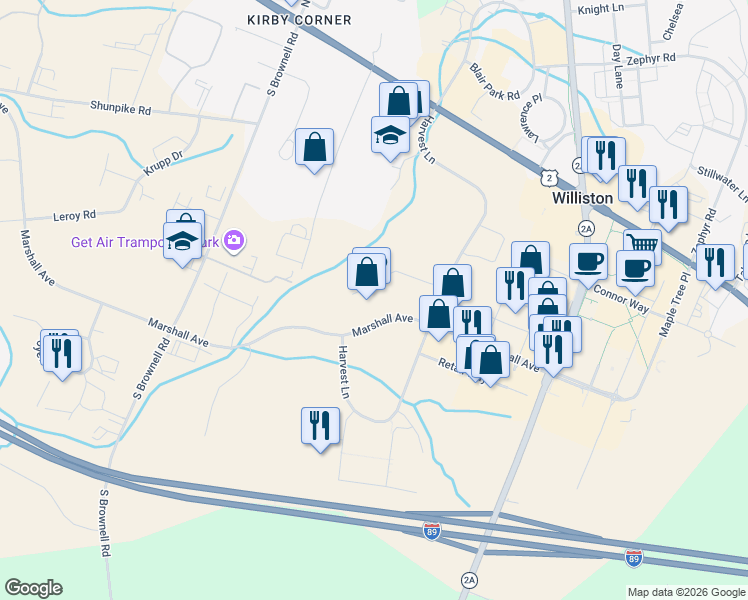 map of restaurants, bars, coffee shops, grocery stores, and more near 472 Marshall Avenue in Williston