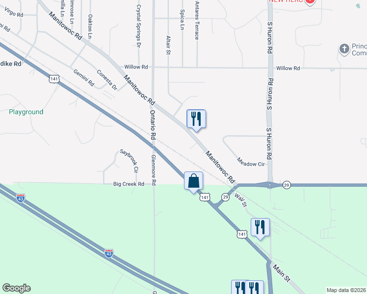 map of restaurants, bars, coffee shops, grocery stores, and more near 2972 Clifford Court in Green Bay
