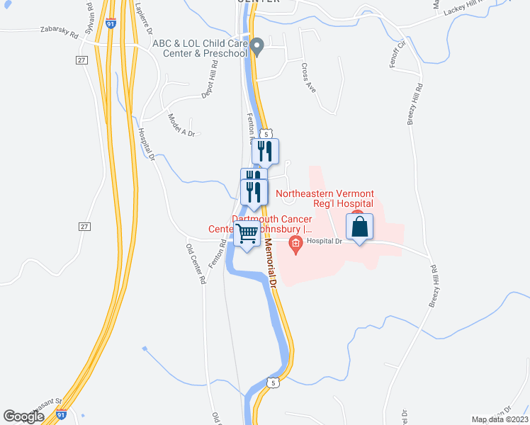 map of restaurants, bars, coffee shops, grocery stores, and more near 988 Memorial Drive in St. Johnsbury