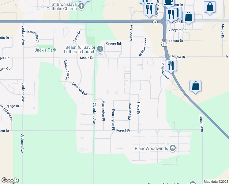 map of restaurants, bars, coffee shops, grocery stores, and more near 3441 Hoffman Drive in Plover