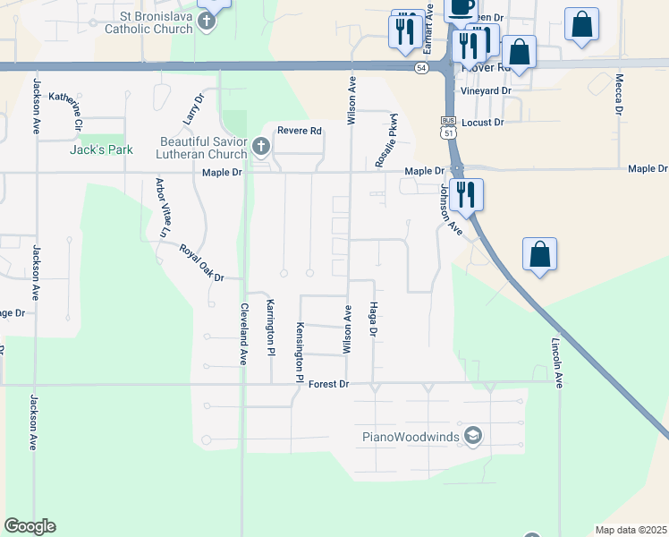 map of restaurants, bars, coffee shops, grocery stores, and more near 3442 Hoffman Drive in Plover