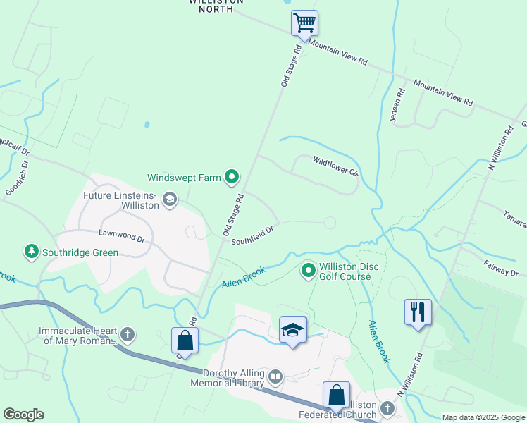 map of restaurants, bars, coffee shops, grocery stores, and more near 92 Paddock Lane in Williston
