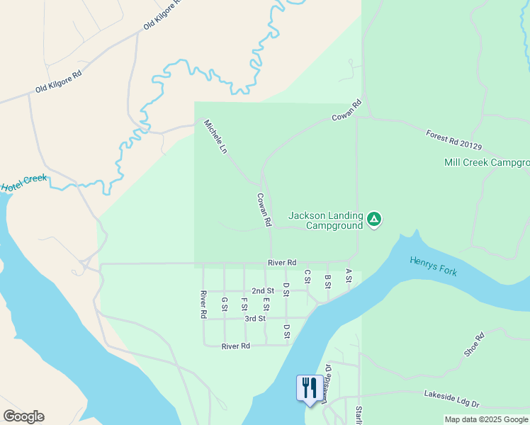 map of restaurants, bars, coffee shops, grocery stores, and more near Cowan Road in Island Park