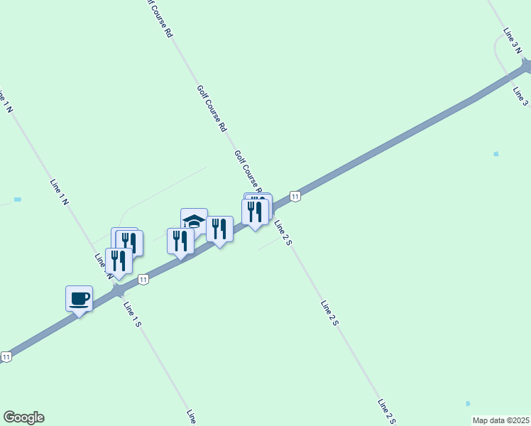 map of restaurants, bars, coffee shops, grocery stores, and more near 3095 Highway 11 in Shanty Bay