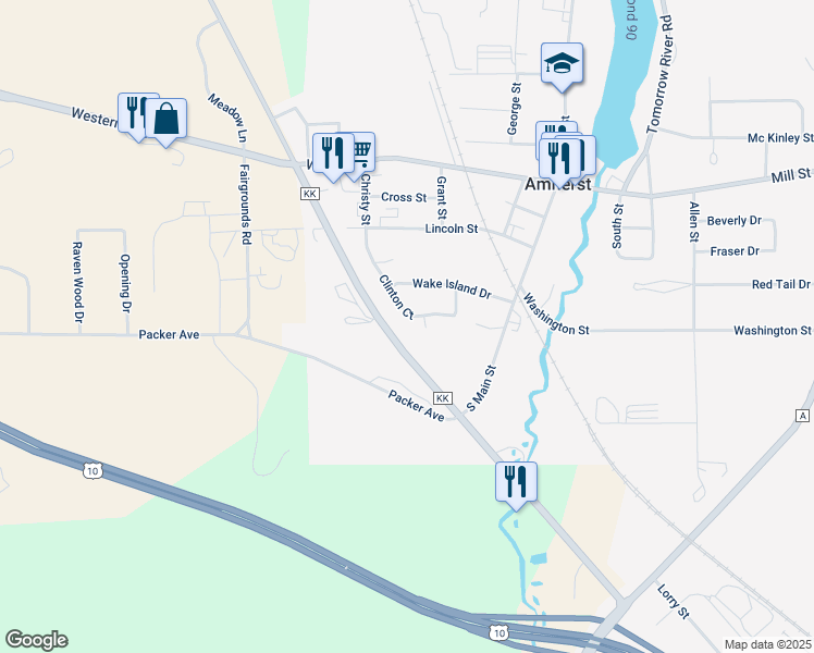 map of restaurants, bars, coffee shops, grocery stores, and more near 445 Circle Drive in Amherst