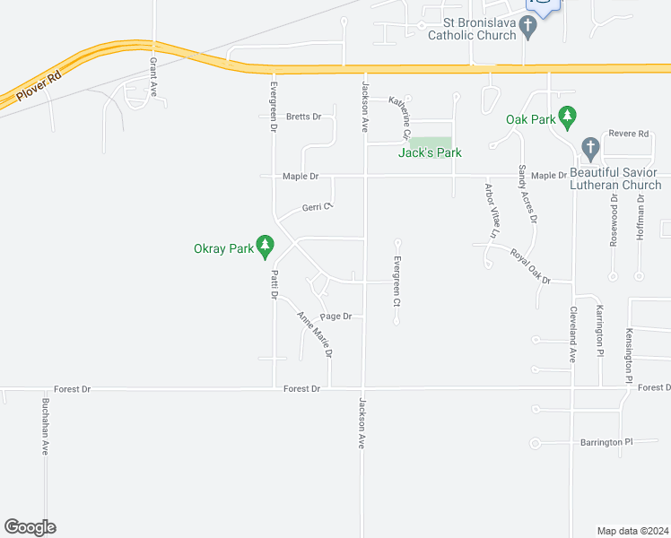 map of restaurants, bars, coffee shops, grocery stores, and more near 3542 Evergreen Drive in Plover