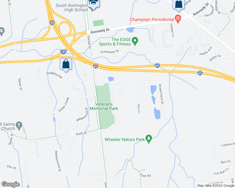map of restaurants, bars, coffee shops, grocery stores, and more near 1000 Swift Street in South Burlington