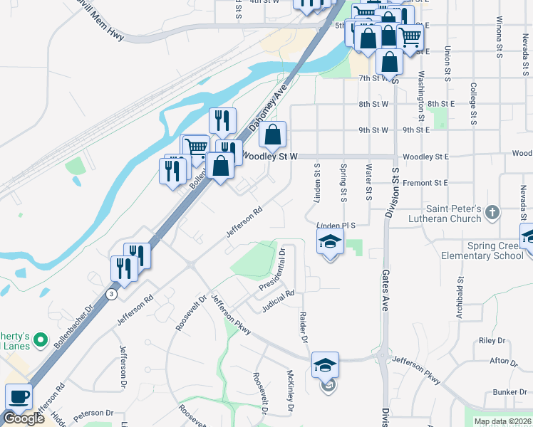 map of restaurants, bars, coffee shops, grocery stores, and more near 1182 Spruce Court in Northfield