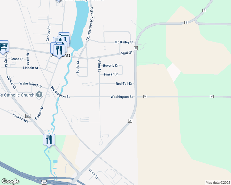 map of restaurants, bars, coffee shops, grocery stores, and more near 460 Washington Street in Amherst