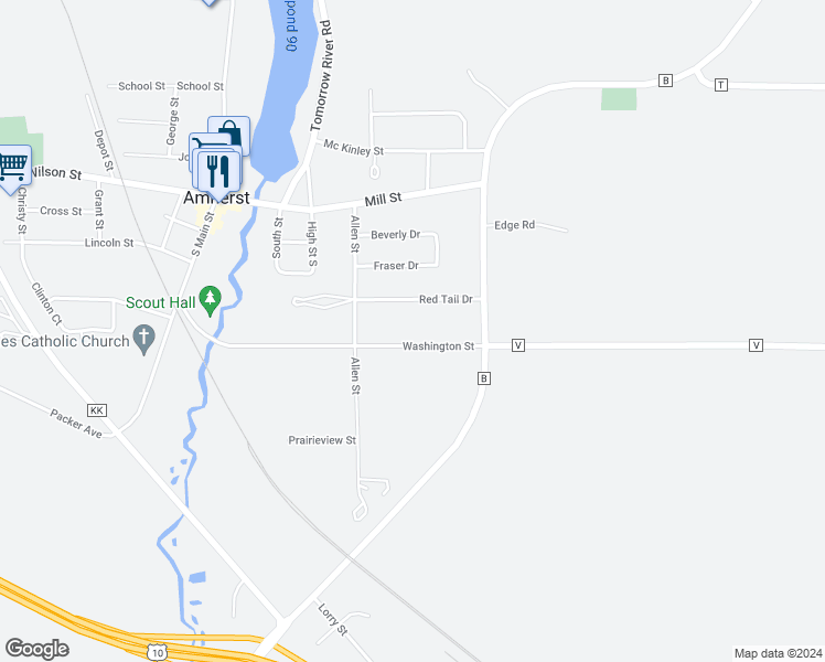 map of restaurants, bars, coffee shops, grocery stores, and more near 460 Washington Street in Amherst