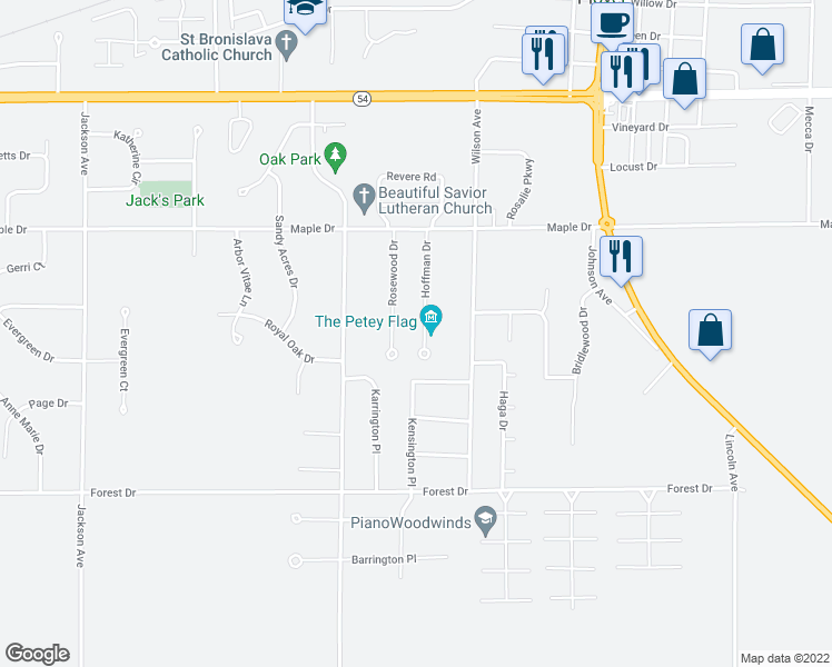 map of restaurants, bars, coffee shops, grocery stores, and more near 3442 Rosewood Drive in Plover