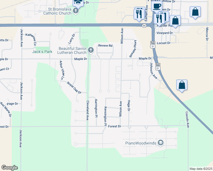 map of restaurants, bars, coffee shops, grocery stores, and more near 3431 Hoffman Drive in Plover