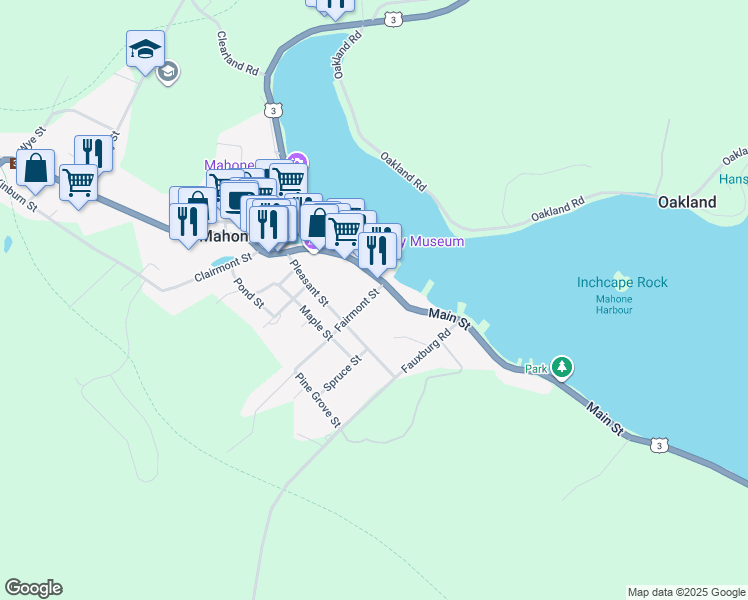 map of restaurants, bars, coffee shops, grocery stores, and more near 97 Pleasant Street in Mahone Bay