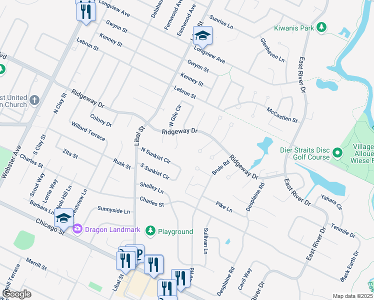 map of restaurants, bars, coffee shops, grocery stores, and more near 706 Eau Pleine Court in De Pere