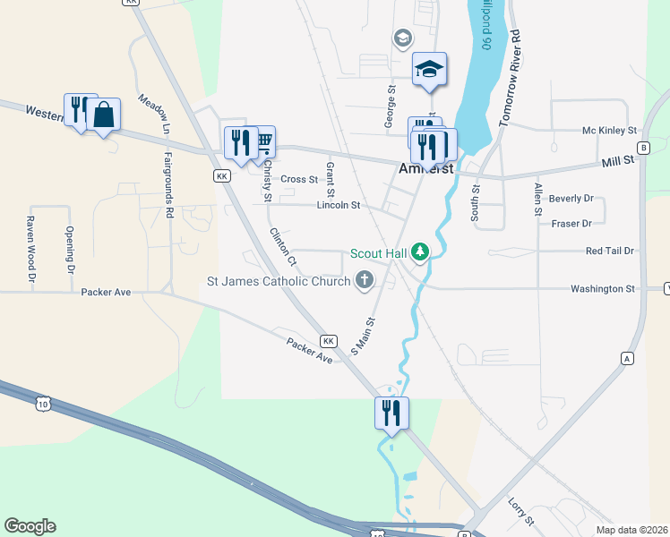 map of restaurants, bars, coffee shops, grocery stores, and more near 215 Wake Island Drive in Amherst