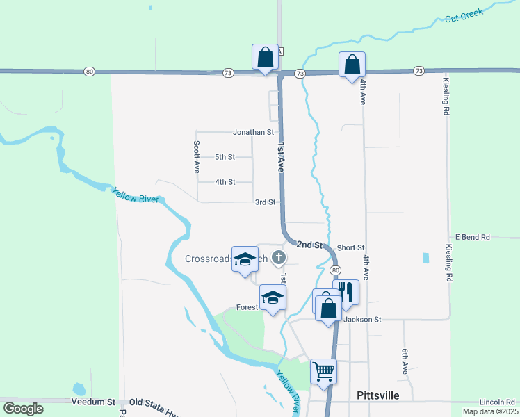 map of restaurants, bars, coffee shops, grocery stores, and more near 8326 3rd Street in Pittsville