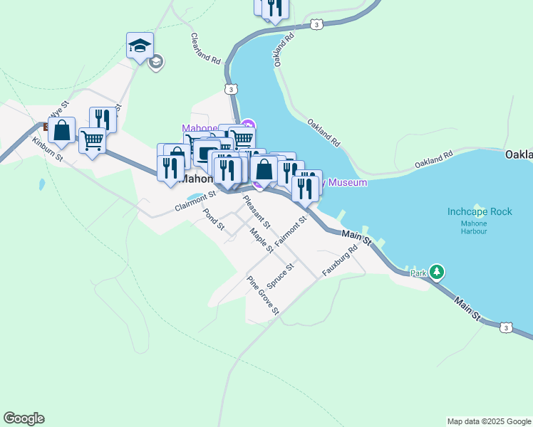 map of restaurants, bars, coffee shops, grocery stores, and more near 45 Pleasant Street in Mahone Bay