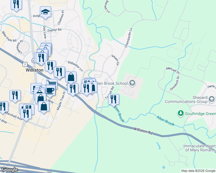 map of restaurants, bars, coffee shops, grocery stores, and more near 46 Read Road in Williston