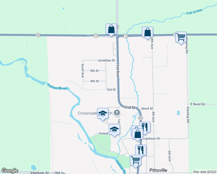 map of restaurants, bars, coffee shops, grocery stores, and more near 8326 3rd Street in Pittsville