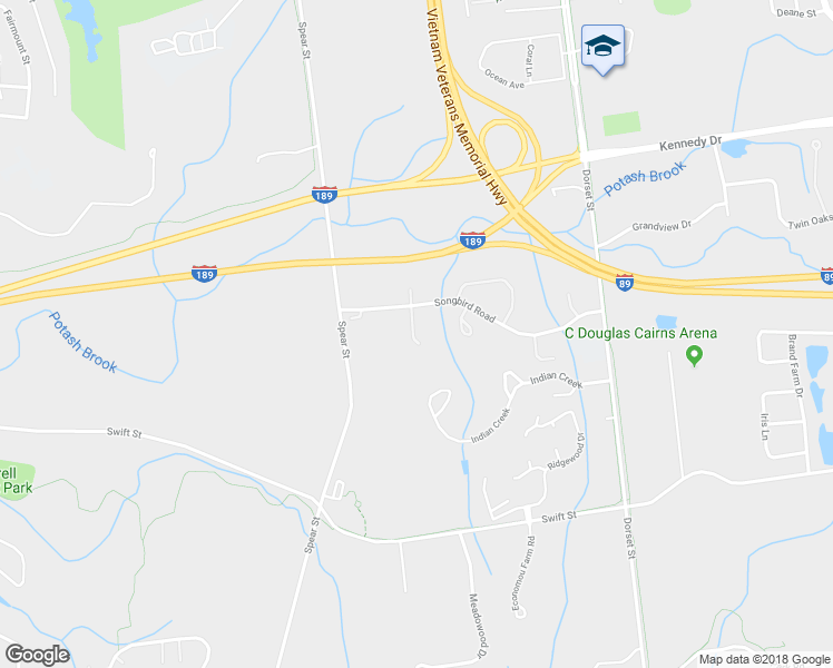 map of restaurants, bars, coffee shops, grocery stores, and more near 53 Chickadee Circle in South Burlington