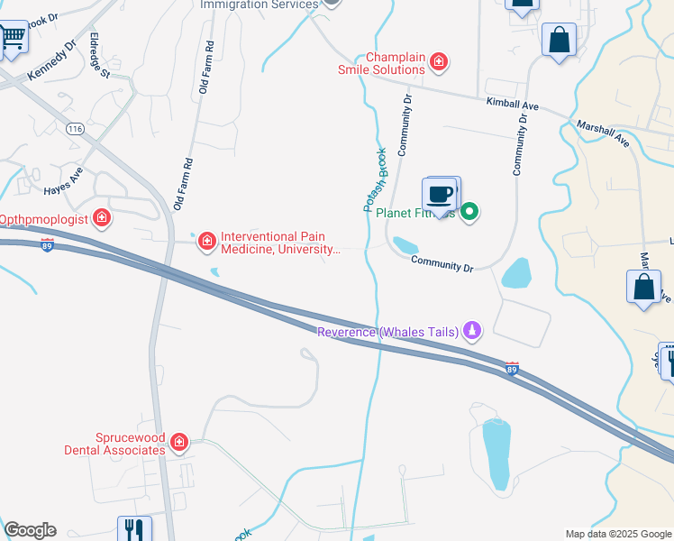 map of restaurants, bars, coffee shops, grocery stores, and more near 193 Tilley Drive in South Burlington