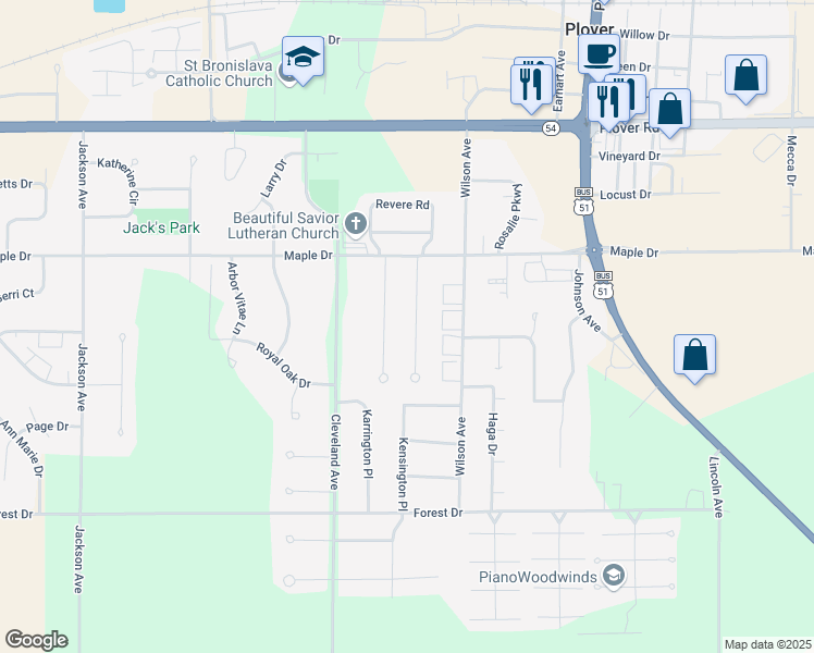 map of restaurants, bars, coffee shops, grocery stores, and more near 3411 Hoffman Drive in Plover
