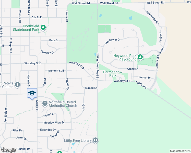 map of restaurants, bars, coffee shops, grocery stores, and more near 1291 Woodley Street East in Northfield