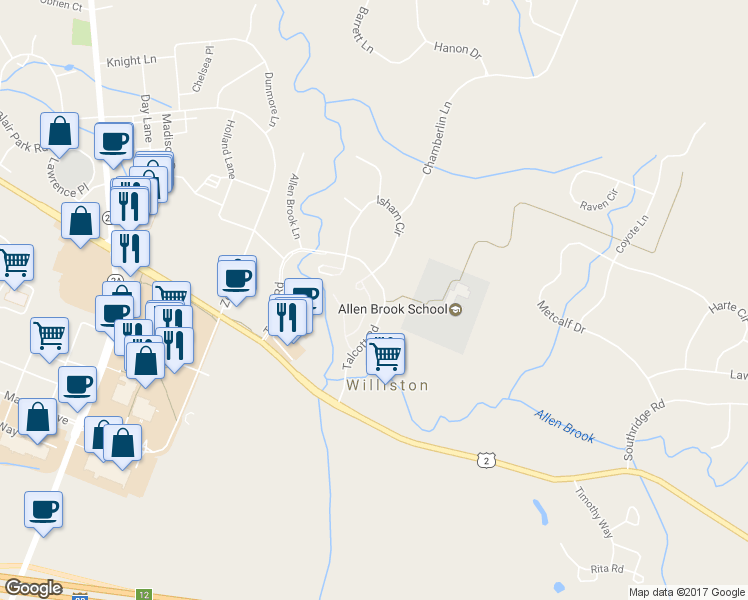 map of restaurants, bars, coffee shops, grocery stores, and more near 46 Read Road in Williston