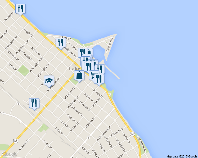 map of restaurants, bars, coffee shops, grocery stores, and more near 310 South Washington Street in Lake City
