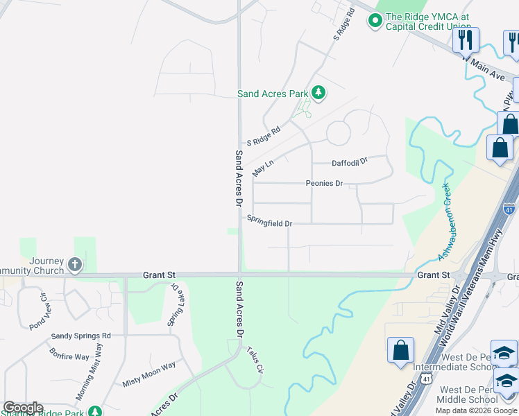 map of restaurants, bars, coffee shops, grocery stores, and more near 3777 May Lane in De Pere