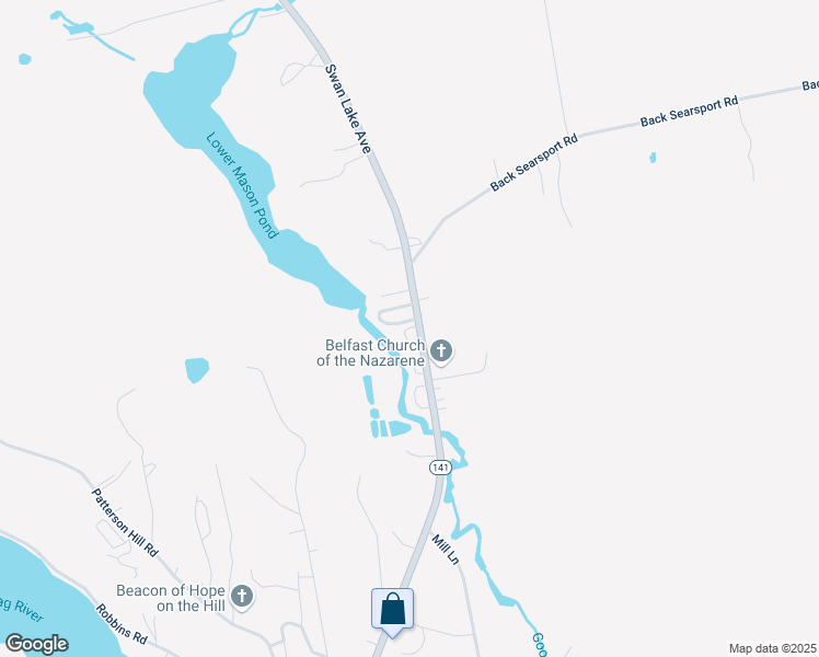 map of restaurants, bars, coffee shops, grocery stores, and more near 6 Bluebird Circle in Belfast