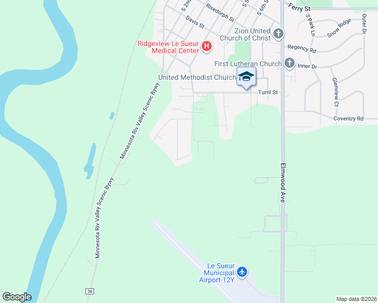 map of restaurants, bars, coffee shops, grocery stores, and more near 208 Meadow Lane in Le Sueur