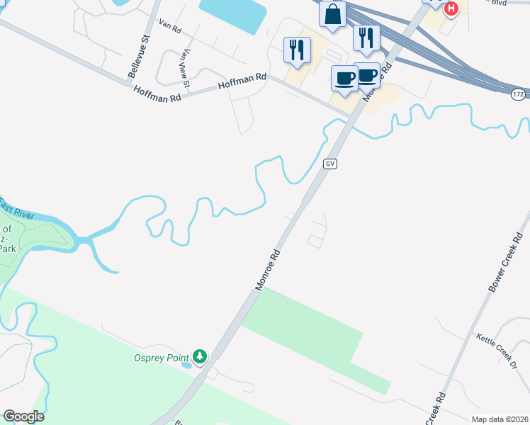 map of restaurants, bars, coffee shops, grocery stores, and more near 2966 Monroe Road in De Pere