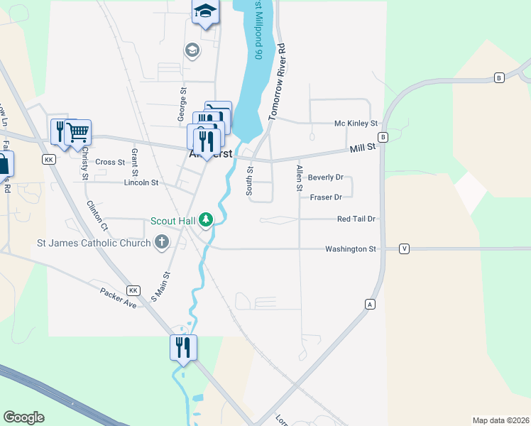 map of restaurants, bars, coffee shops, grocery stores, and more near 201 2nd Avenue in Amherst