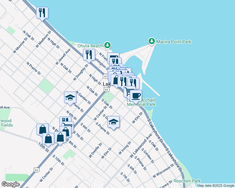 map of restaurants, bars, coffee shops, grocery stores, and more near in Lake City