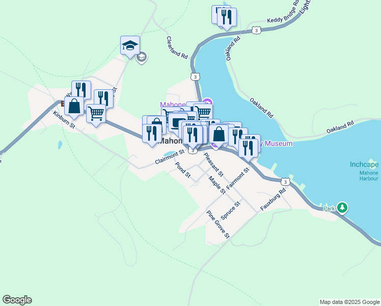 map of restaurants, bars, coffee shops, grocery stores, and more near 534 Main Street in Mahone Bay