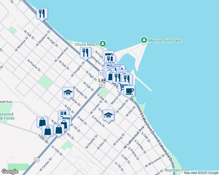 map of restaurants, bars, coffee shops, grocery stores, and more near in Lake City