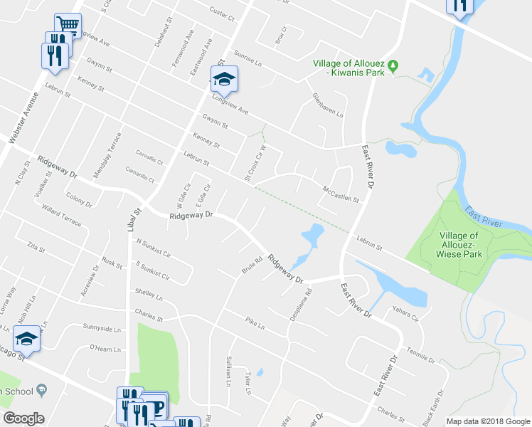 map of restaurants, bars, coffee shops, grocery stores, and more near 818 Manitowish Place in De Pere