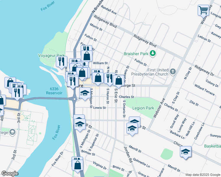 map of restaurants, bars, coffee shops, grocery stores, and more near 137 South Superior Street in De Pere