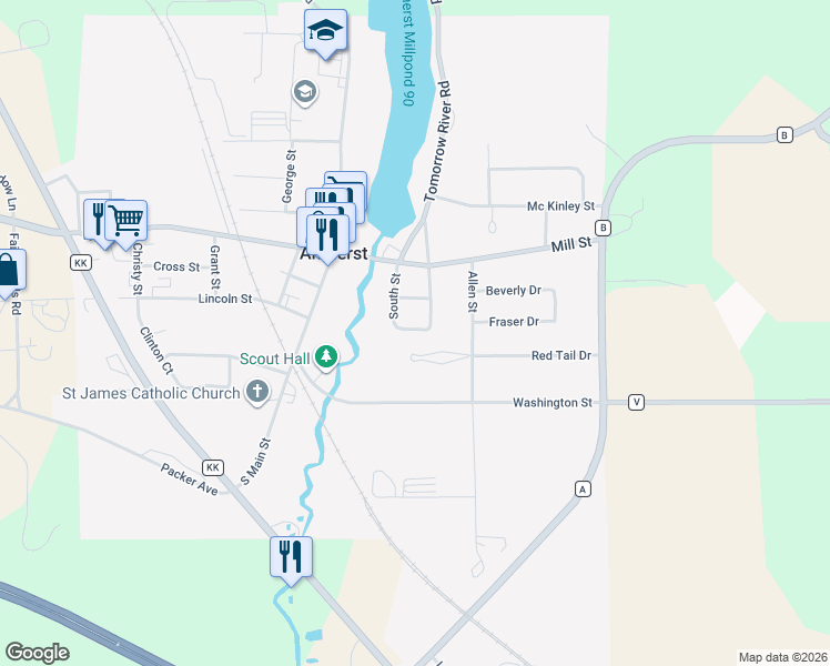 map of restaurants, bars, coffee shops, grocery stores, and more near 201 2nd Avenue in Amherst