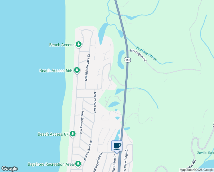 map of restaurants, bars, coffee shops, grocery stores, and more near 1442 Northwest Fircrest Court in Waldport