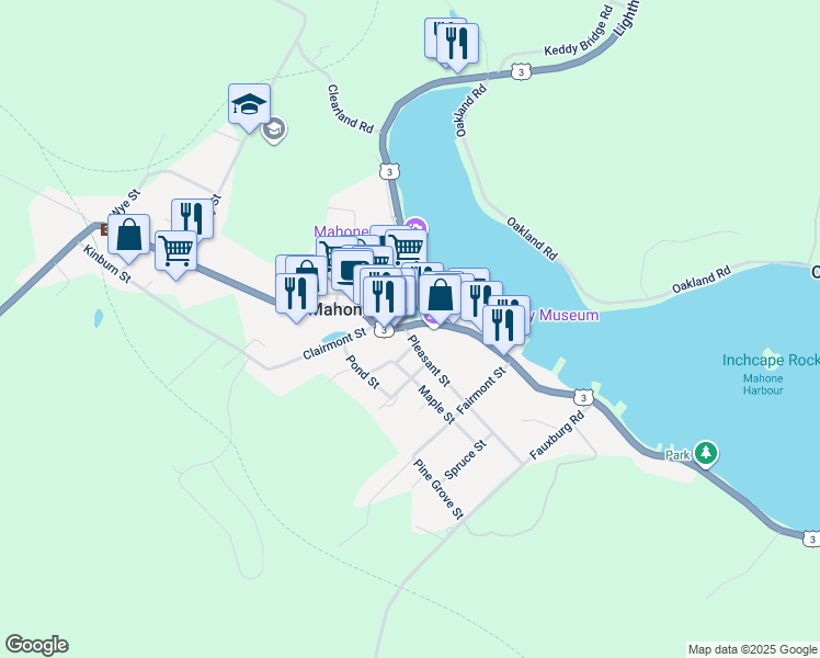 map of restaurants, bars, coffee shops, grocery stores, and more near 558 Main Street in Mahone Bay