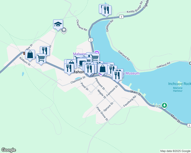 map of restaurants, bars, coffee shops, grocery stores, and more near 558 Main Street in Mahone Bay