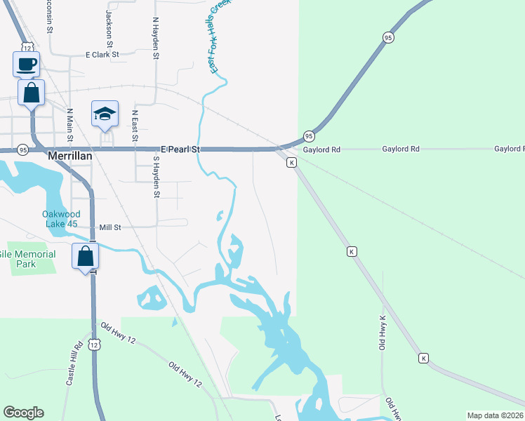map of restaurants, bars, coffee shops, grocery stores, and more near Bunting Lane in Merrillan