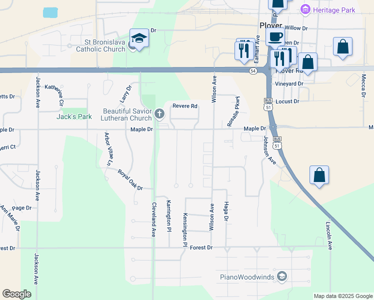 map of restaurants, bars, coffee shops, grocery stores, and more near 3333 Hoffman Drive in Plover