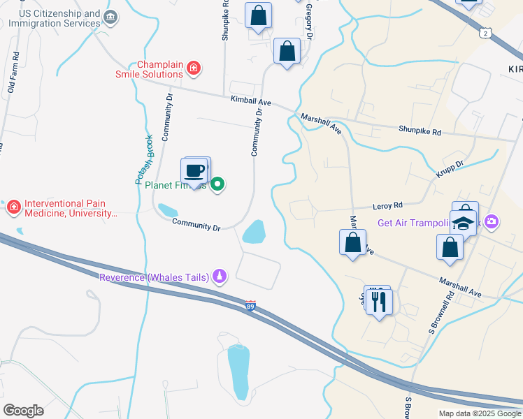 map of restaurants, bars, coffee shops, grocery stores, and more near in South Burlington