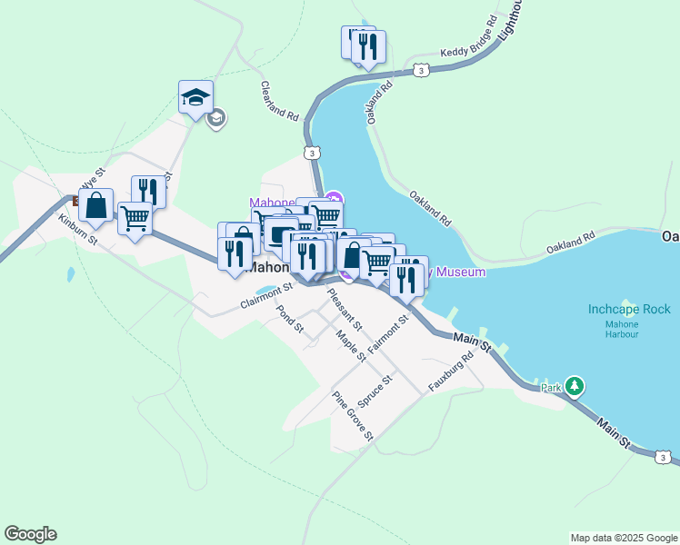 map of restaurants, bars, coffee shops, grocery stores, and more near 567 Main Street in Mahone Bay