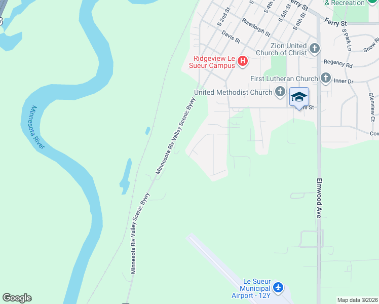 map of restaurants, bars, coffee shops, grocery stores, and more near 321 Ridge Road in Le Sueur